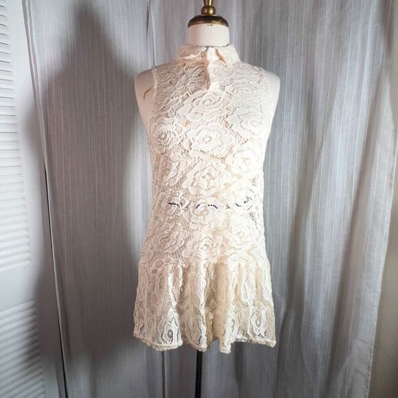 Xiongwangfushi | Women’s | Blouse | Size 10 | Y2k Boutique Cream Lace Sleeveless - Picture 1 of 5